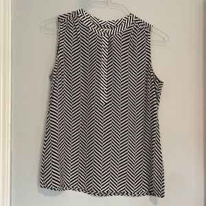 Banana Republic Petite Black & White Silk Sleeveless Blouse